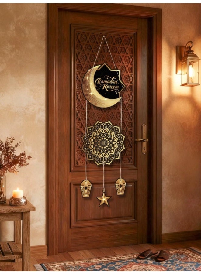 1 piece black and gold crescent and star design door hanging decoration for Ramadan, paper hanging decoration for Ramadan, Ramadan decor, Islamic Ramadan party supplies, home decor - Image 2